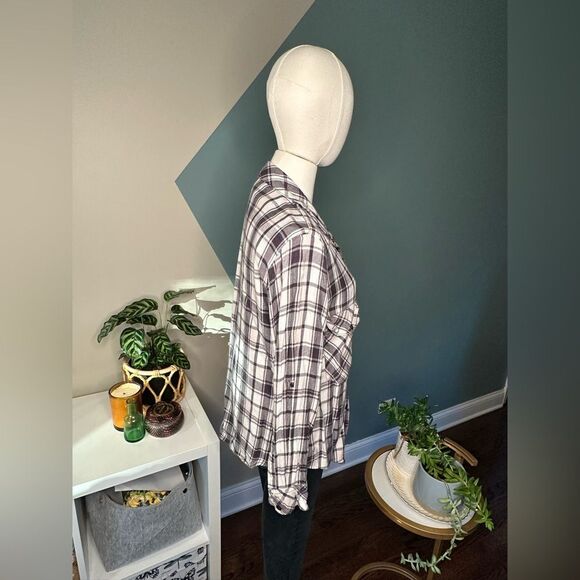 Sanctuary Plaid Boyfriend Shirt Button-Up Black/White Checkered Flannel Size S - Picture 4 of 11
